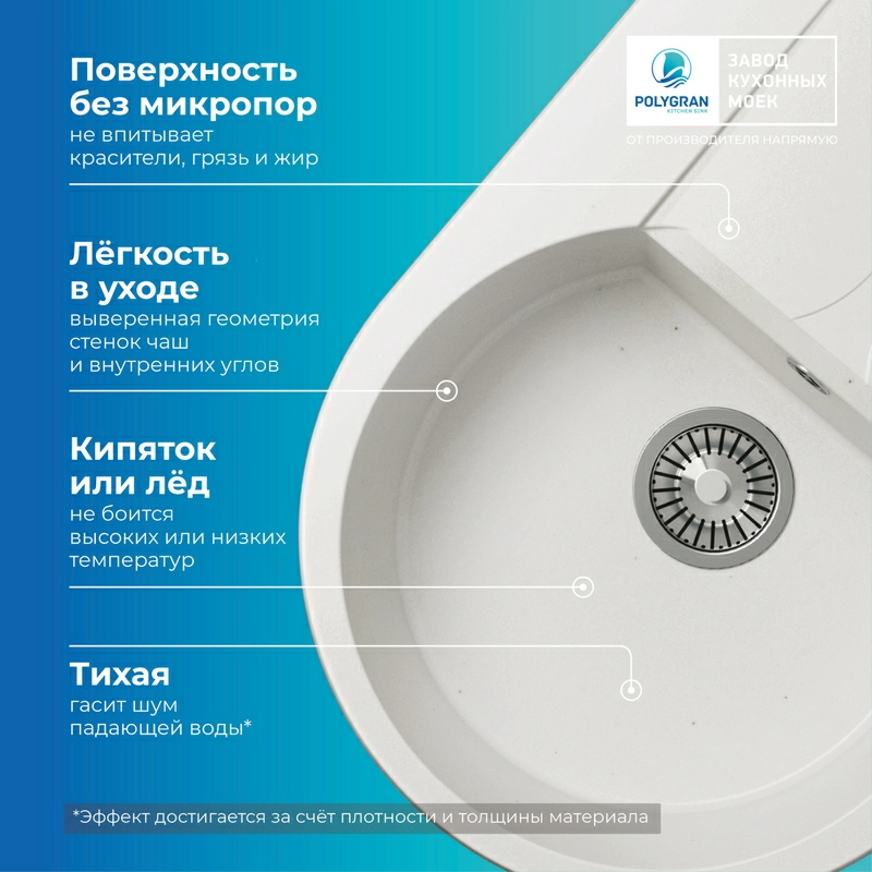 Кухонная мойка Polygran Atol-760 "Белый Хлопок"