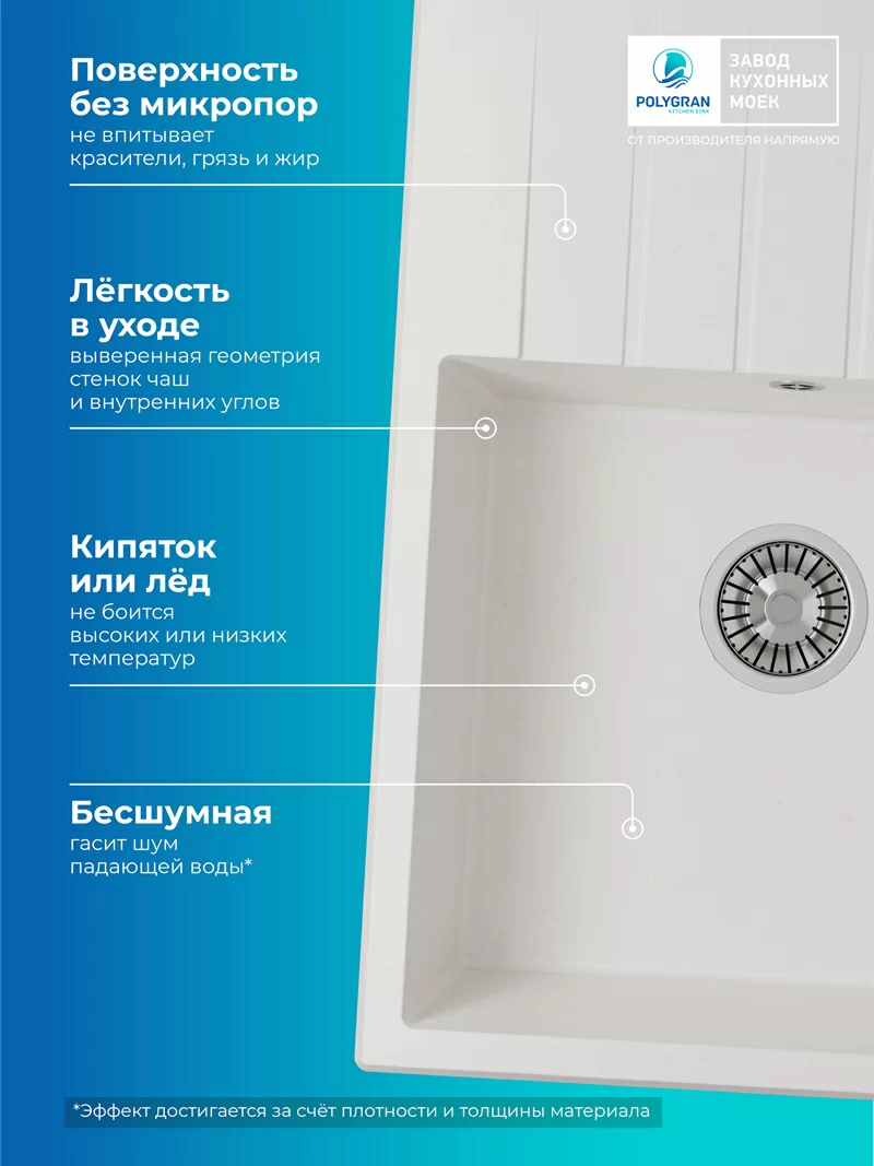 Кухонная мойка Polygran Deka-700 "Белый Хлопок"