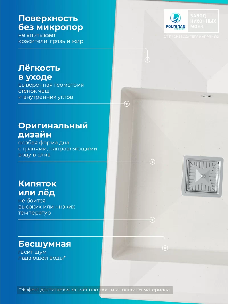 Кухонная мойка Polygran Blade-780 "Белый хлопок"