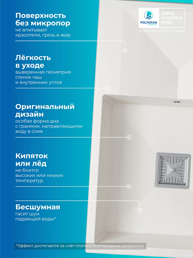 Кухонная мойка Polygran Blade-760 "Белый хлопок"