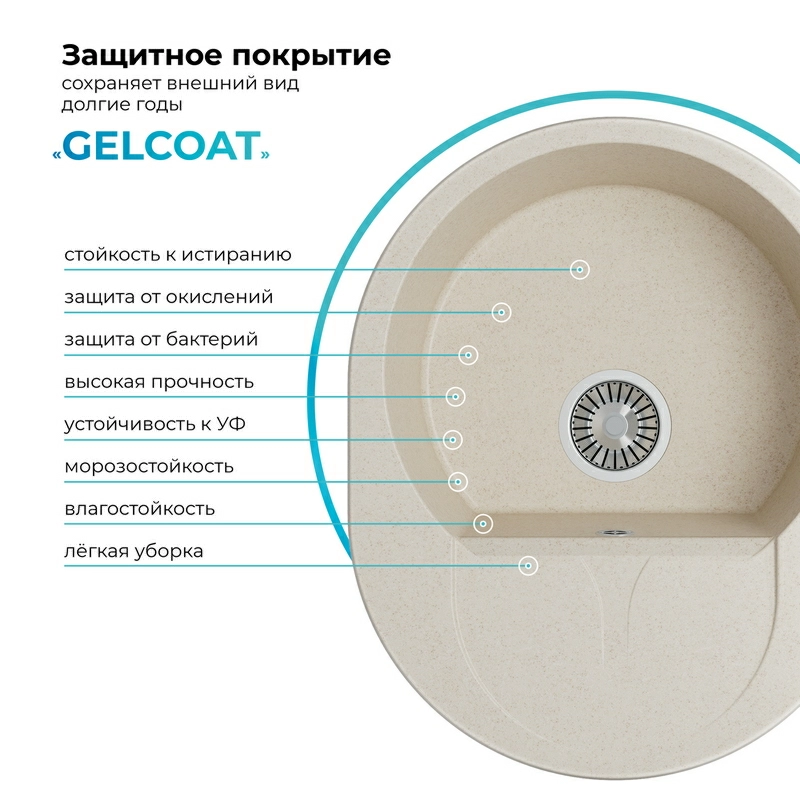 Кухонная мойка Polygran Atol-620 "Кремовый"