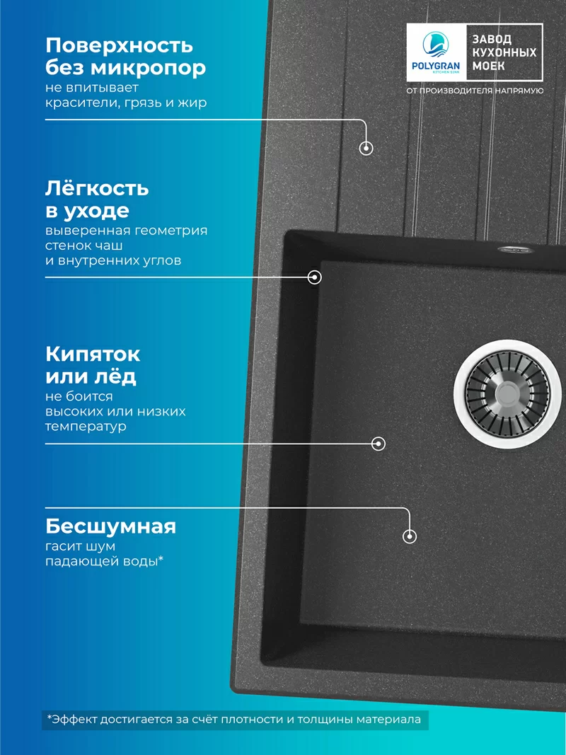 Кухонная мойка Polygran Deka-700 "Чёрный"