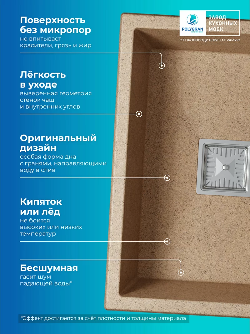 Кухонная мойка Polygran Blade-550 "Песочный"