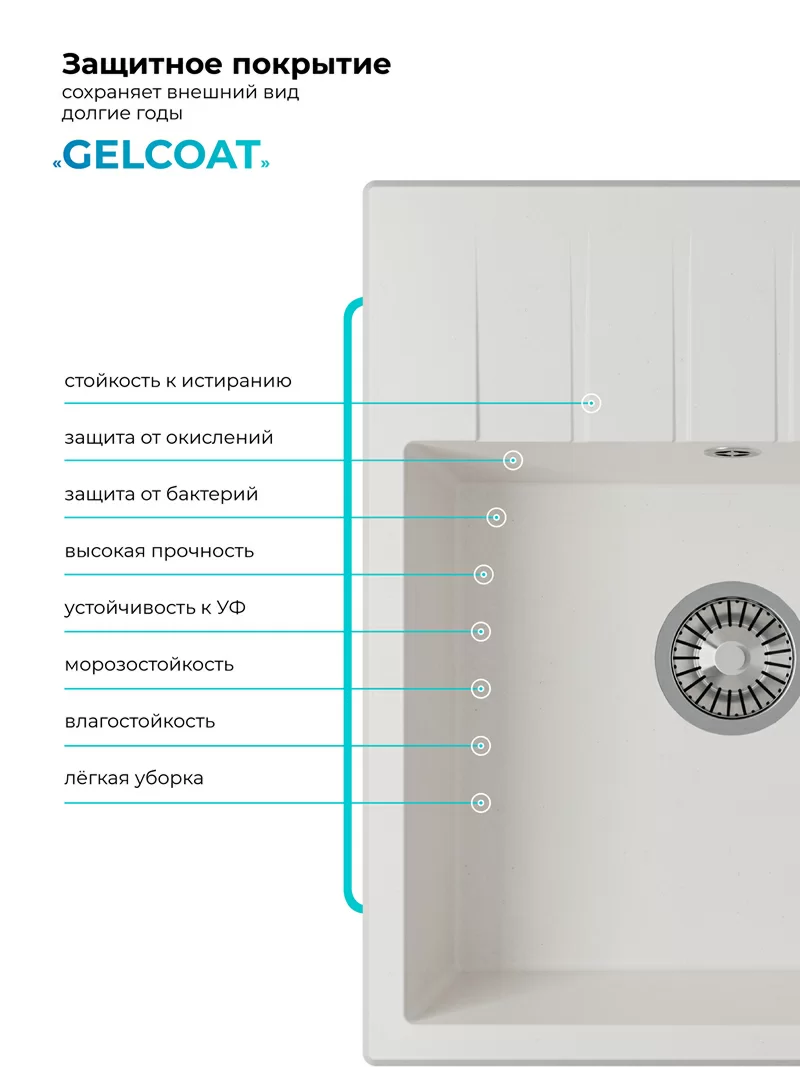 Кухонная мойка Polygran Deka-600 "Белый Хлопок"
