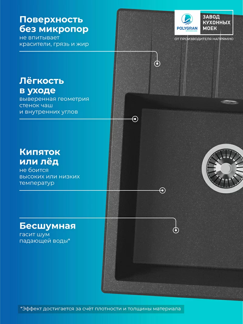 Кухонная мойка Polygran Deka-600 "Чёрный"