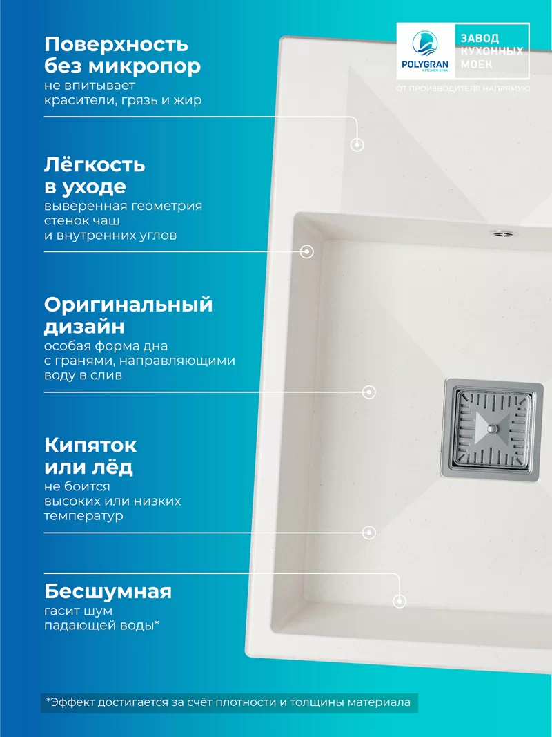 Кухонная мойка Polygran Blade-660 "Белый хлопок"