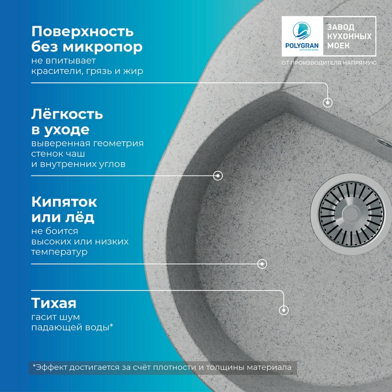 Кухонная мойка Polygran Atol-620 "Светло-серый"