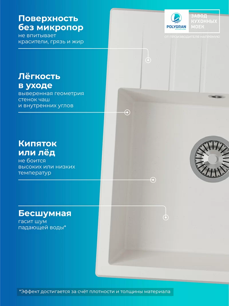 Кухонная мойка Polygran Deka-600 "Белый Хлопок"