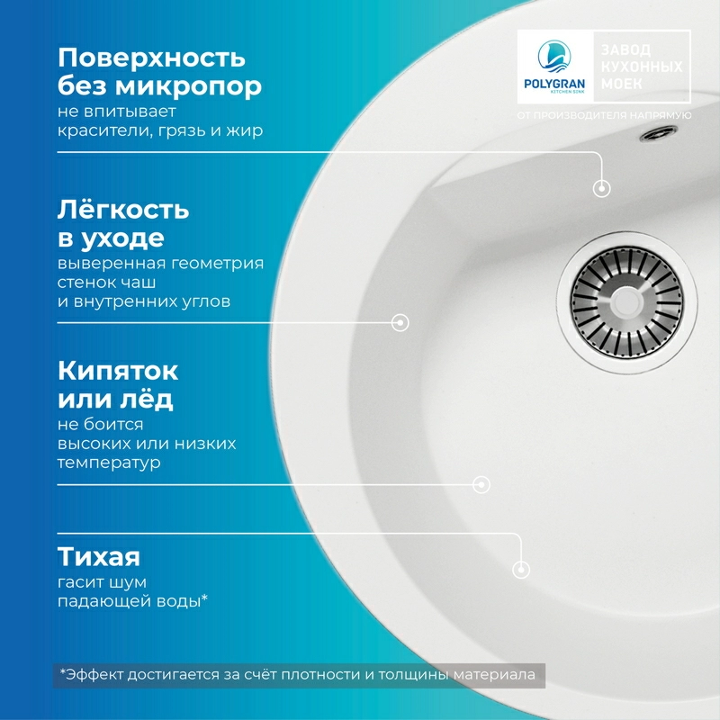 Кухонная мойка Polygran Atol-520 "Белый Хлопок"