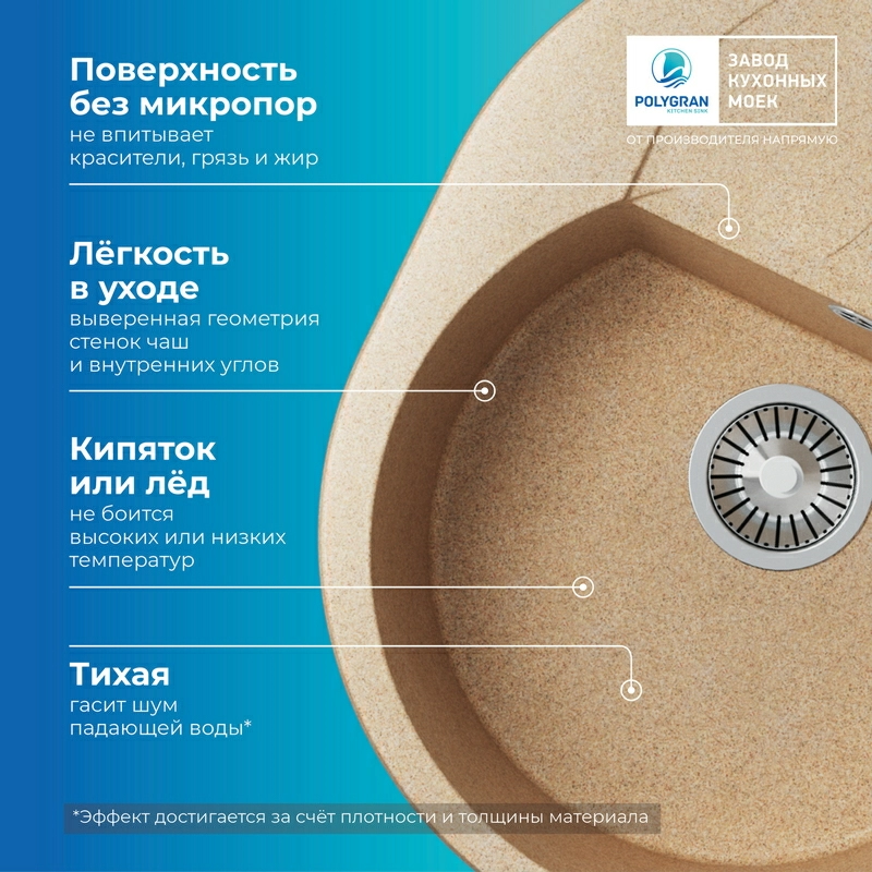 Кухонная мойка Polygran Atol-620 "Песочный"