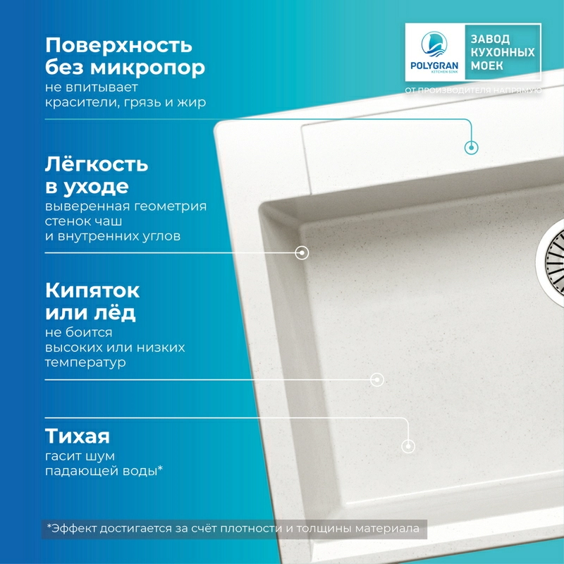 Кухонная мойка Polygran Argo-760 "Белый Хлопок"