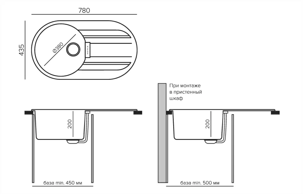 Кухонная мойка Tolero loft TL-780 "Серый"