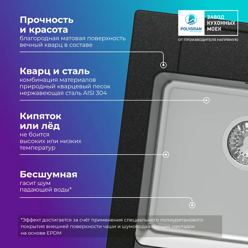 Кухонная мойка Tolero Twist-500 "Уголь"