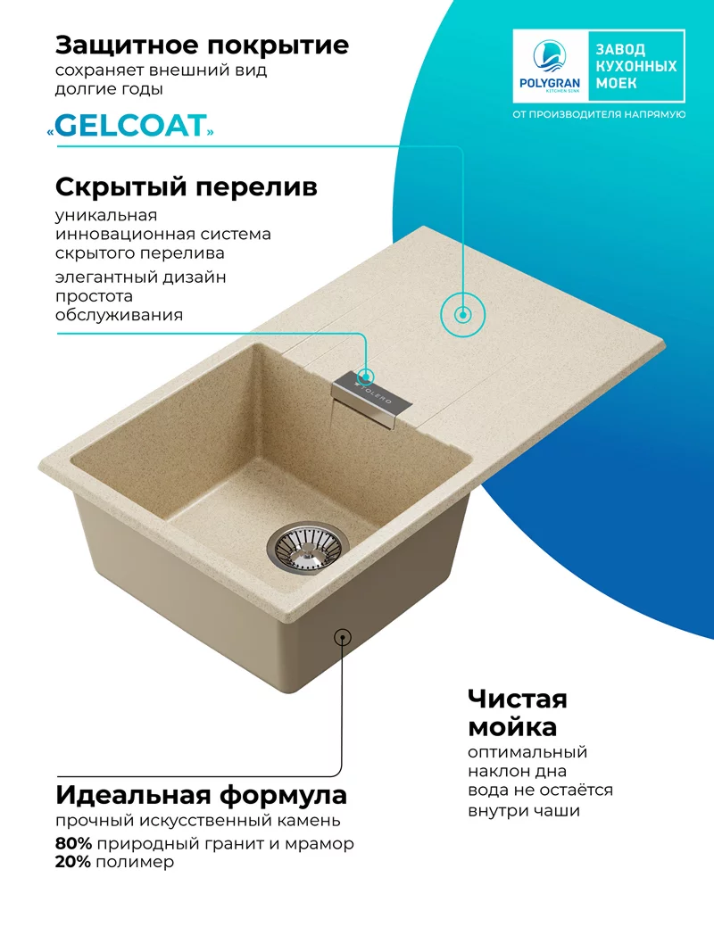 Мойка для кухни Polygran Loft-750 "Опал"