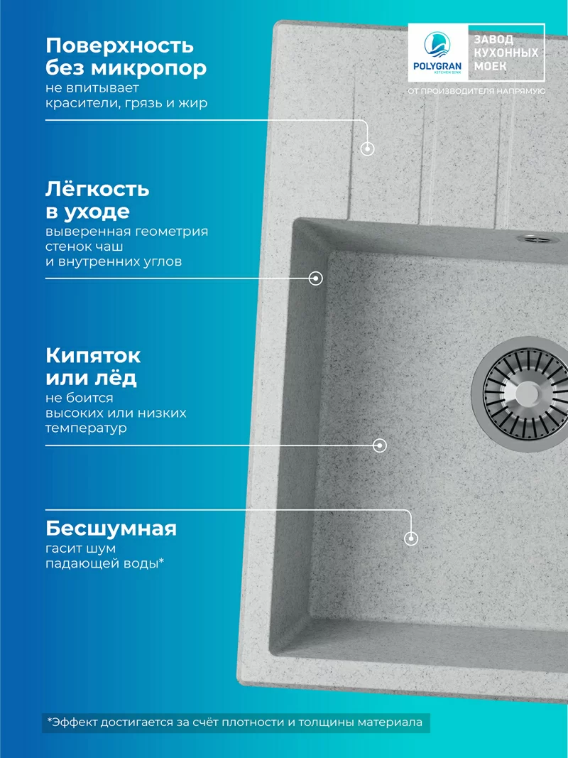 Кухонная мойка Polygran Deka-600 "Светло-Серый"