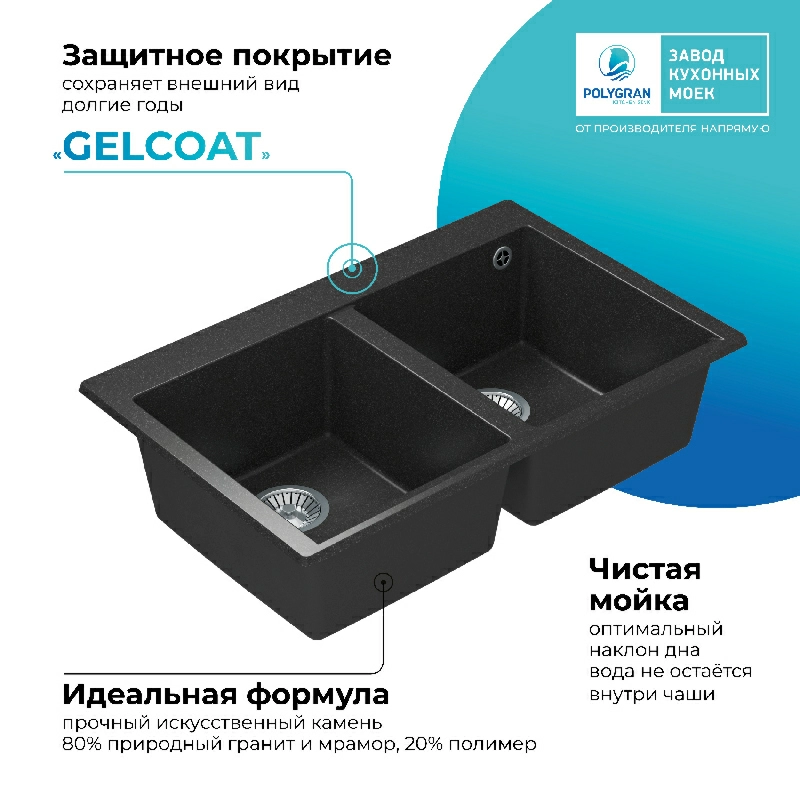 Кухонная мойка Polygran Brig-790 "Чёрный"