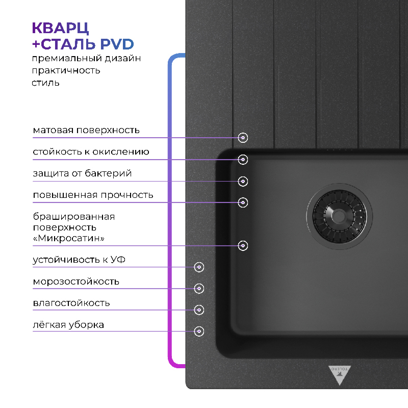 Кухонная мойка Tolero Twist-760 "Black Editon"