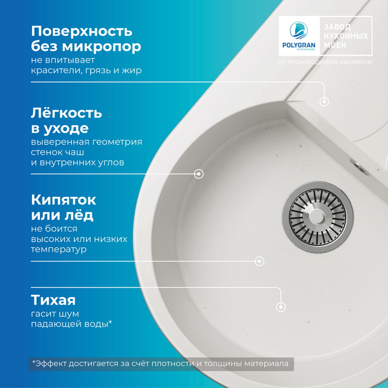 Кухонная мойка Polygran Atol-760 "Белый Хлопок"
