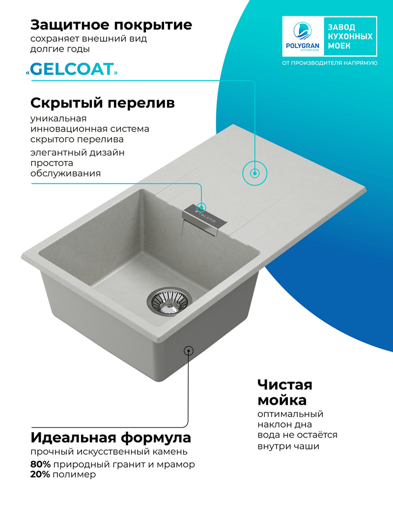 Мойка для кухни Polygran Loft-750 "Серый"