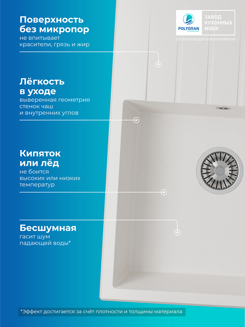 Кухонная мойка Polygran Deka-700 "Белый Хлопок"