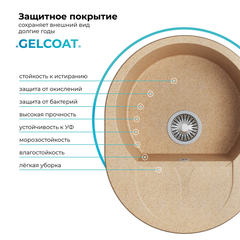 Кухонная мойка Polygran Atol-620 "Песочный"
