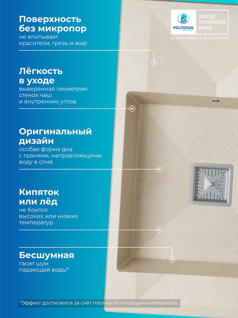 Кухонная мойка Polygran Blade-780 "Кремовый"