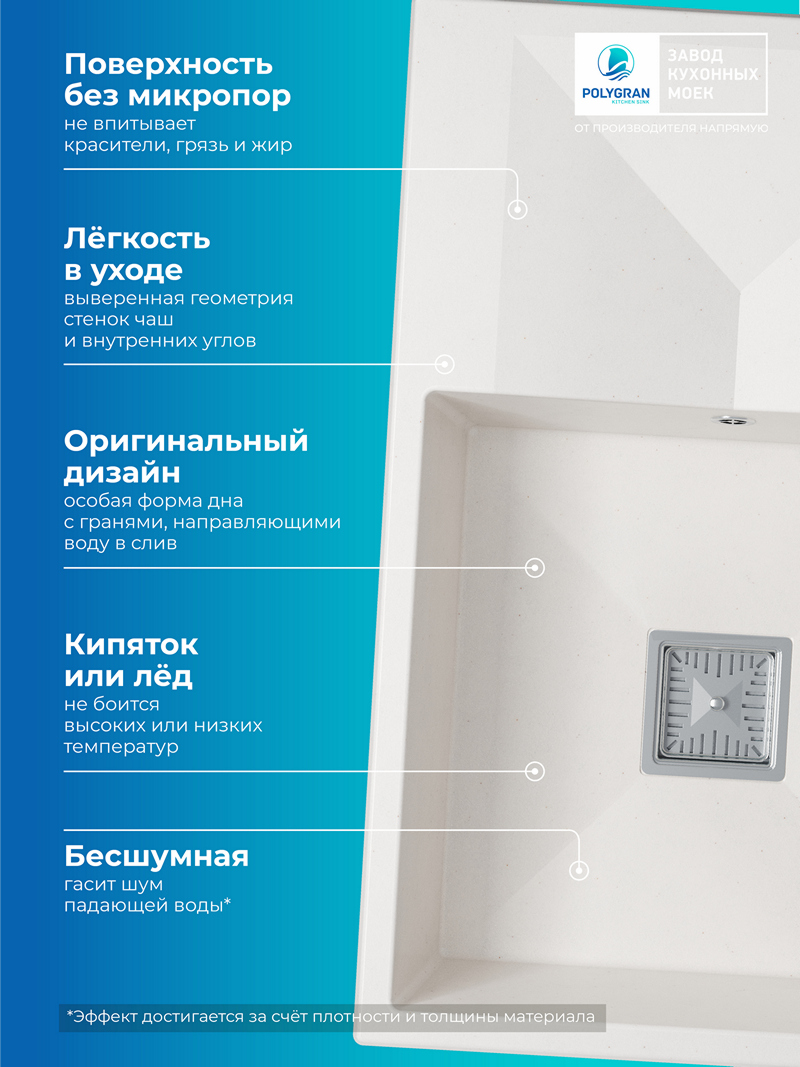 Кухонная мойка Polygran Blade-760 "Белый хлопок"