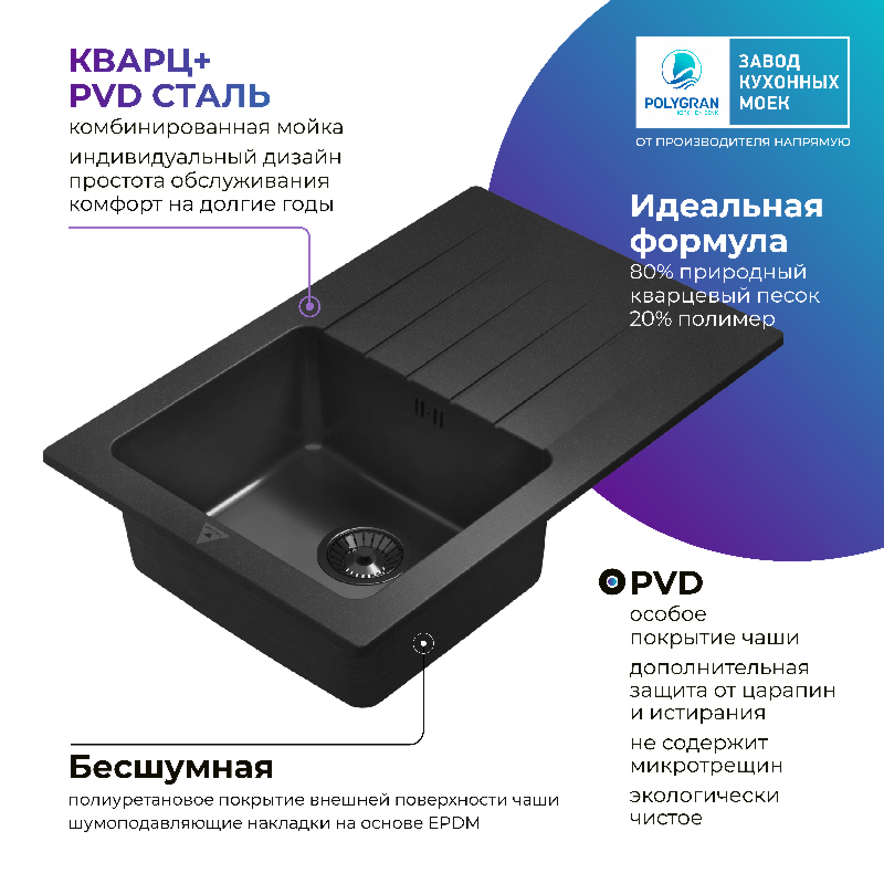 Кухонная мойка Tolero Twist-760 "Black Editon"
