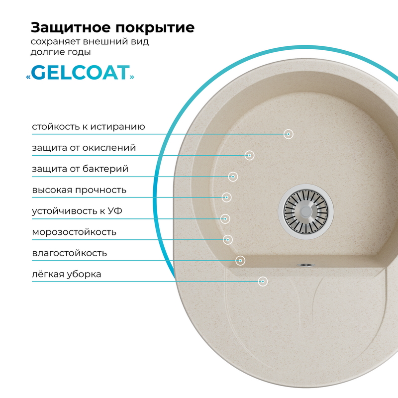 Кухонная мойка Polygran Atol-620 "Кремовый"