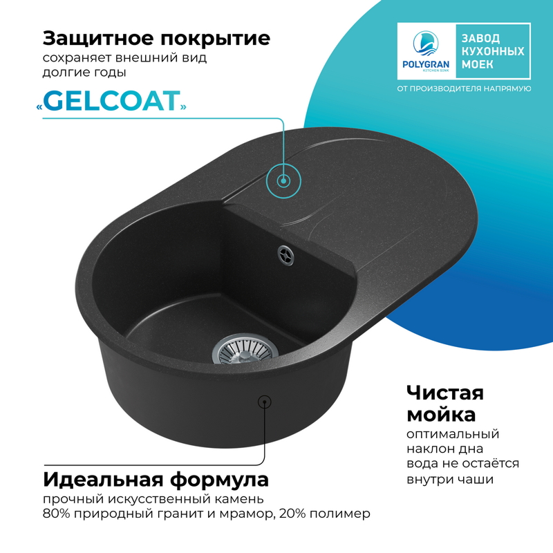 Кухонная мойка Polygran Atol-760 "Черный"