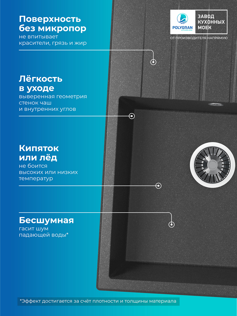 Кухонная мойка Polygran Deka-700 "Чёрный"