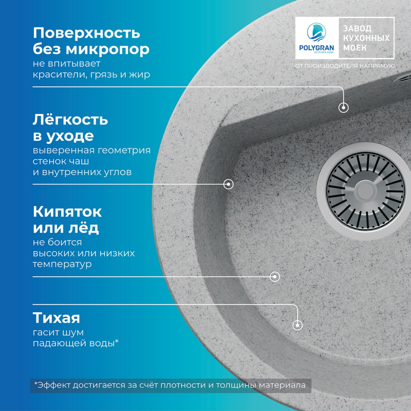 Кухонная мойка Polygran Atol-460 "Светло-серый"