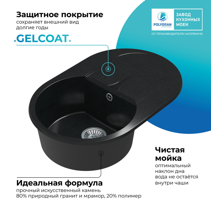 Кухонная мойка Polygran Atol-760 "Космос"