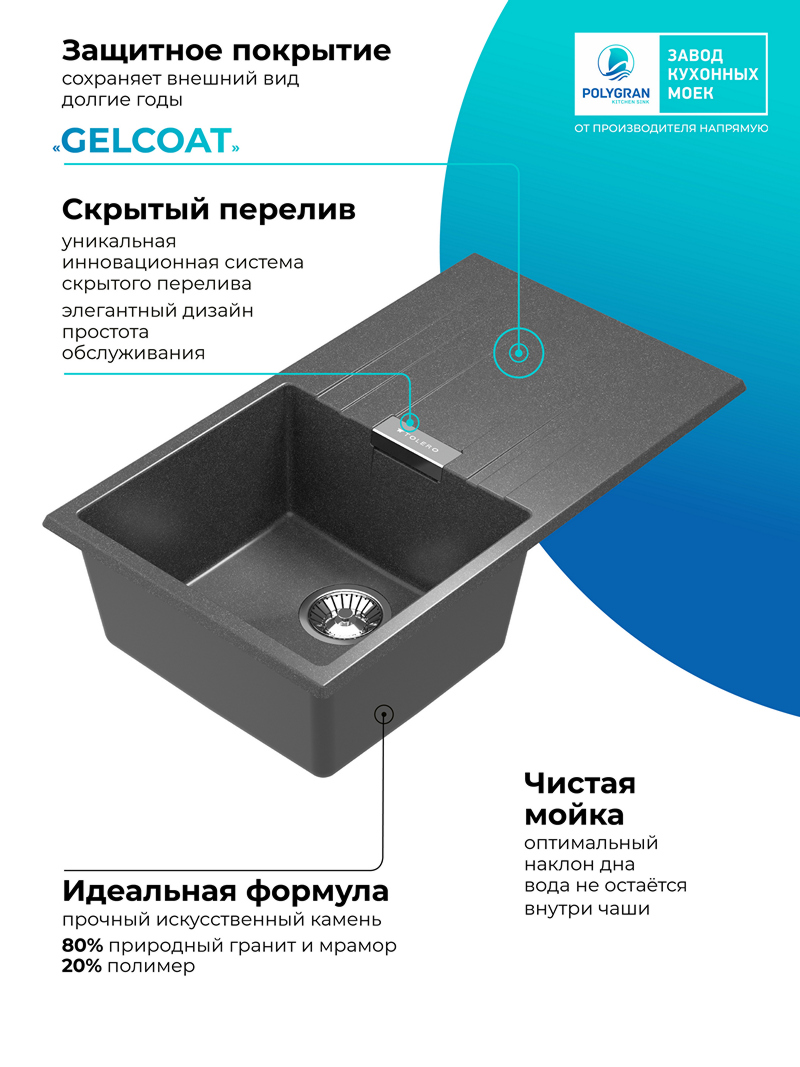 Мойка для кухни Polygran Loft-750 "Черный"