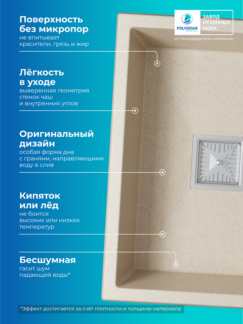 Кухонная мойка Polygran Blade-550 "Кремовый"
