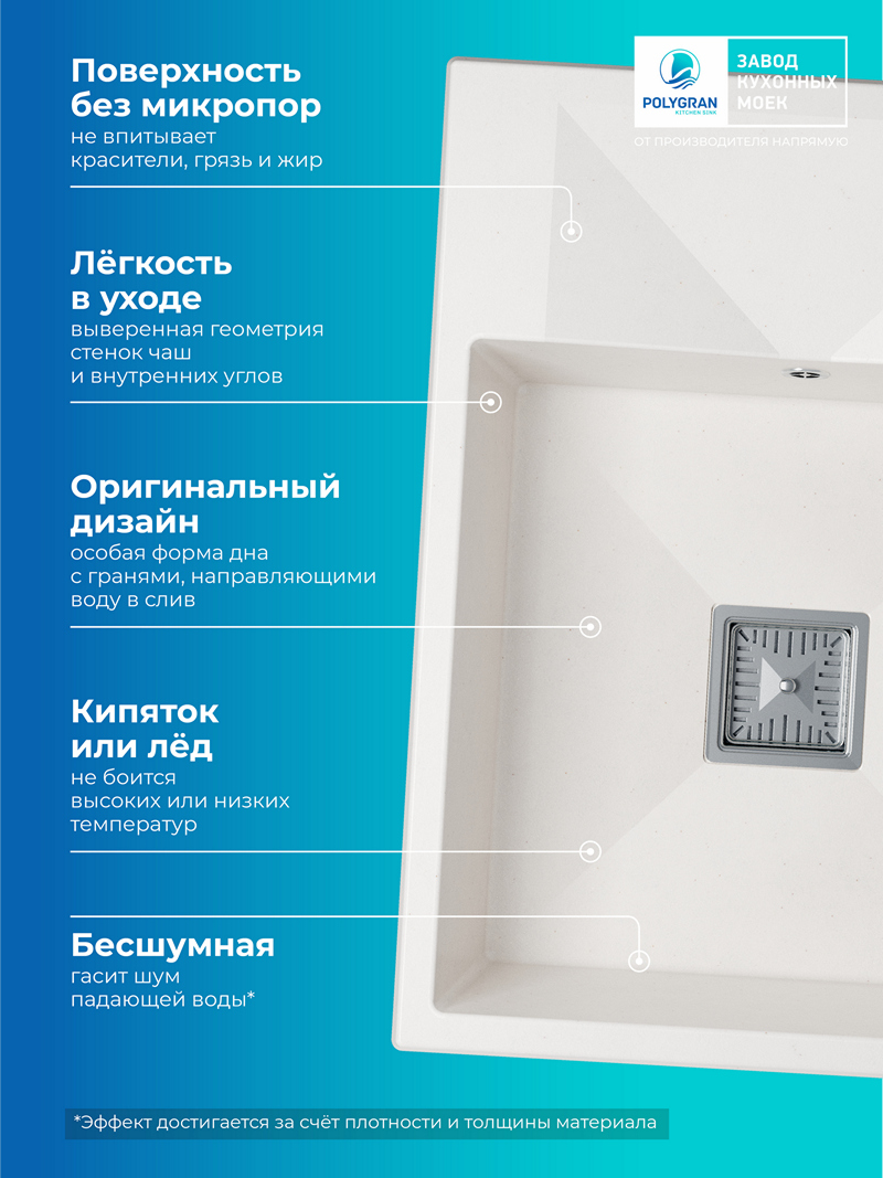 Кухонная мойка Polygran Blade-660 "Белый хлопок"