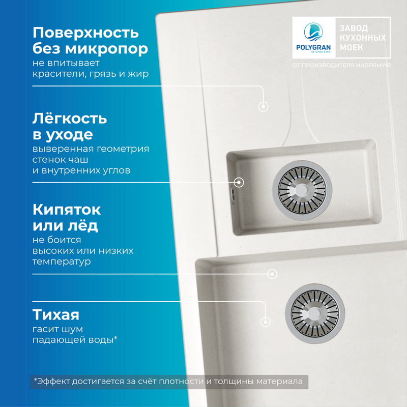 Кухонная мойка Polygran Brig-870 "Белый Хлопок"