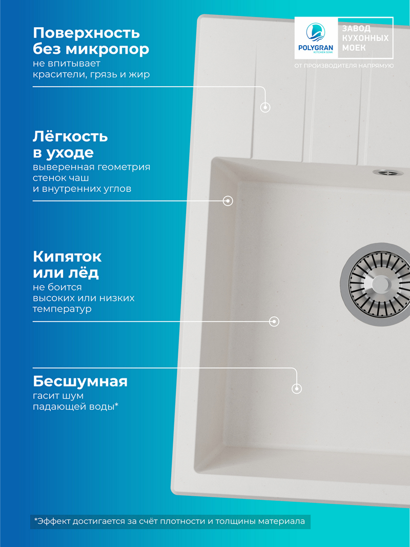 Кухонная мойка Polygran Deka-600 "Белый Хлопок"