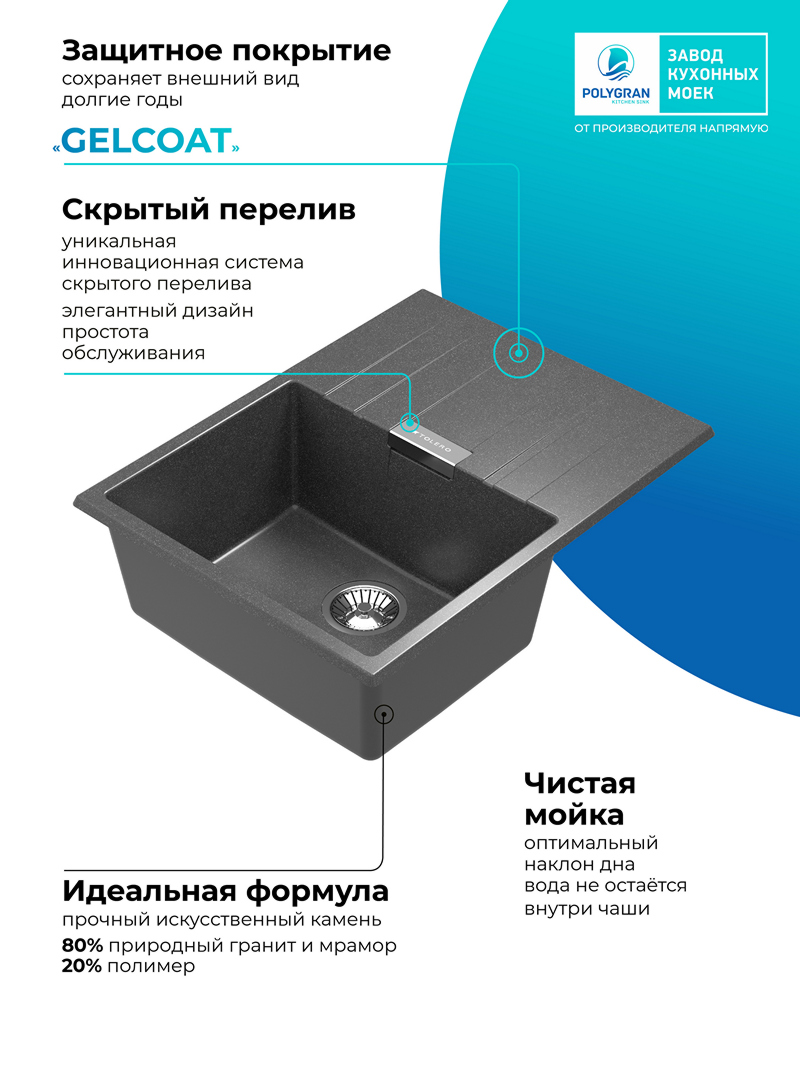 Мойка для кухни Polygran Loft-650 "Черный"