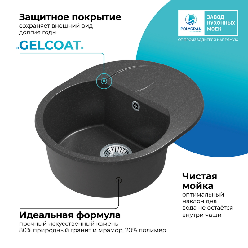 Кухонная мойка Polygran Atol-620 "Черный"