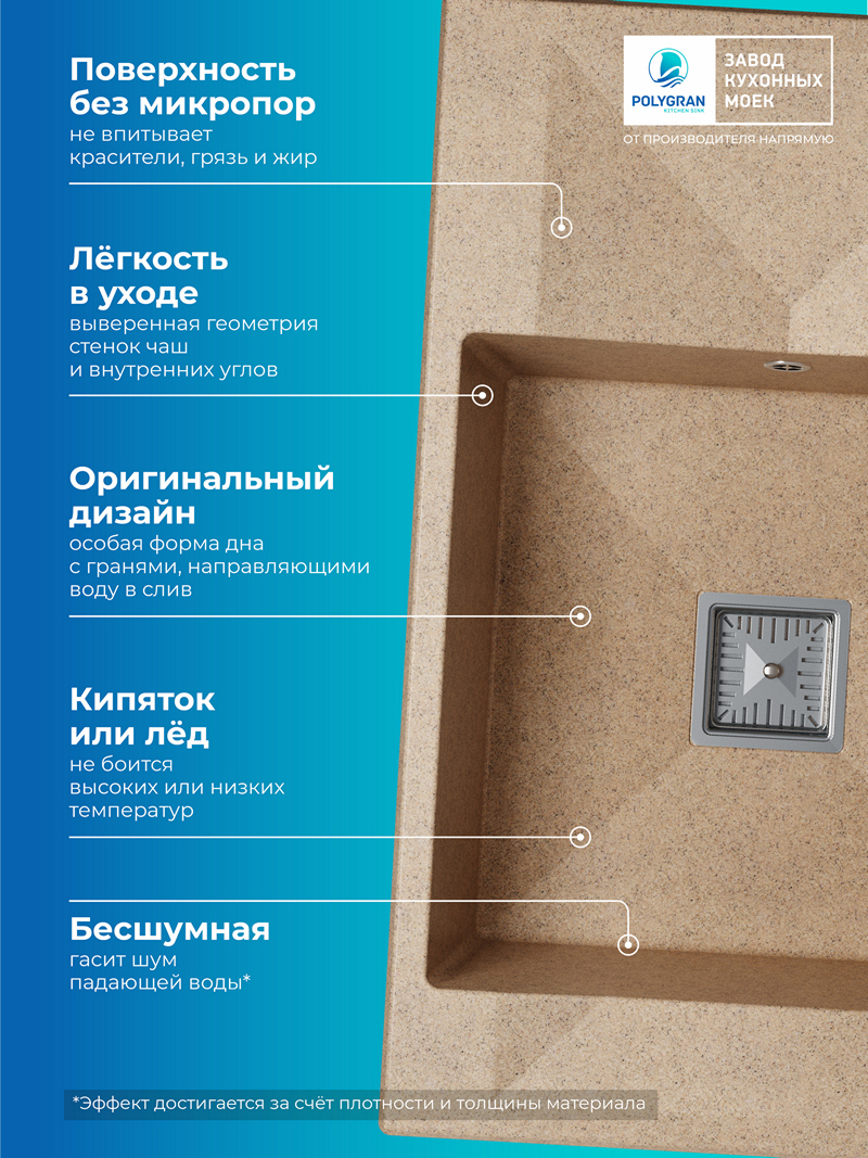 Кухонная мойка Polygran Blade-780 "Песочный"