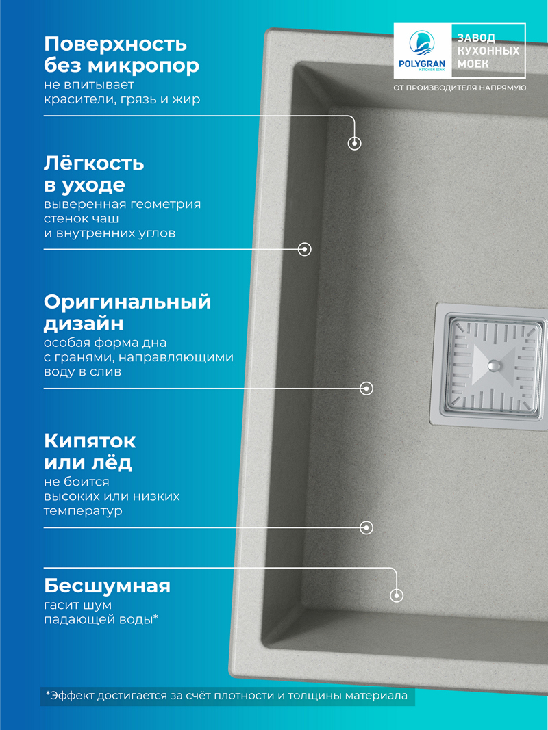 Кухонная мойка Polygran Blade-550 "Серый"