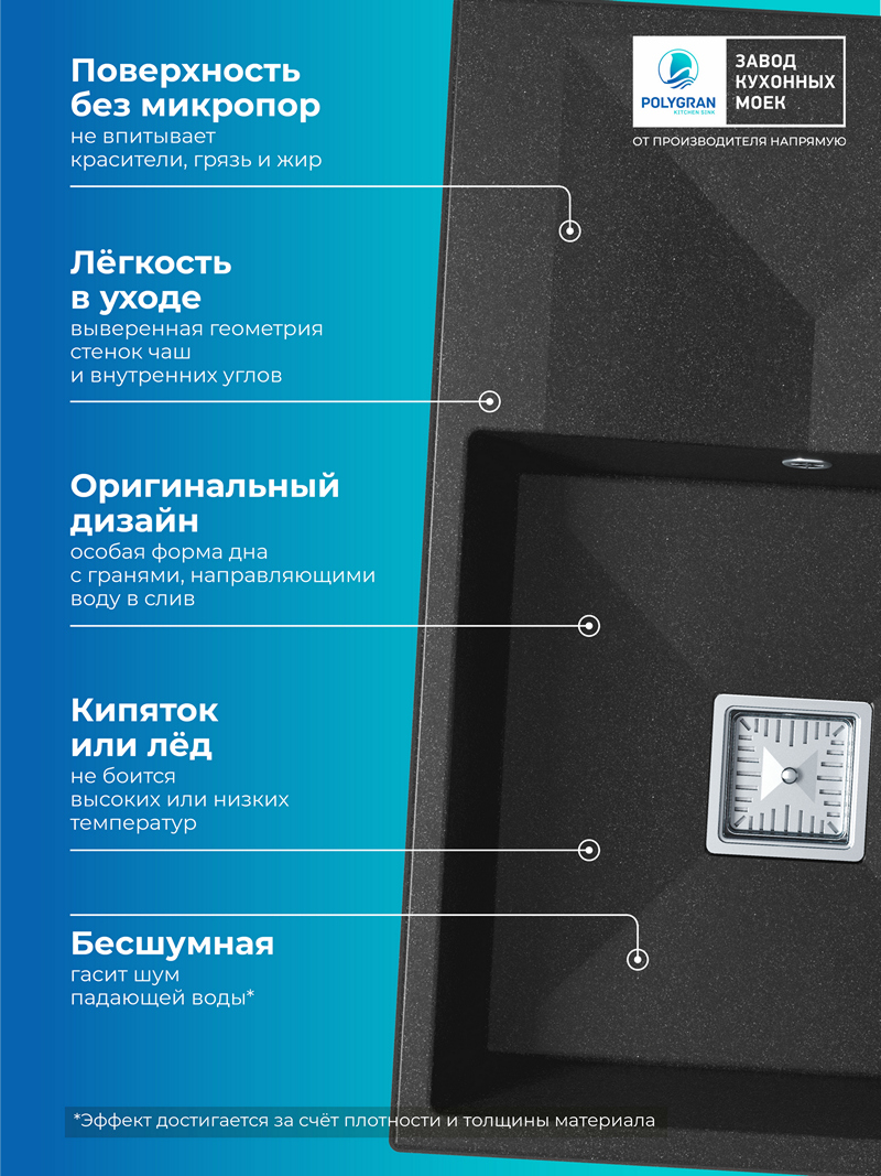 Кухонная мойка Polygran Blade-760 "Черный"