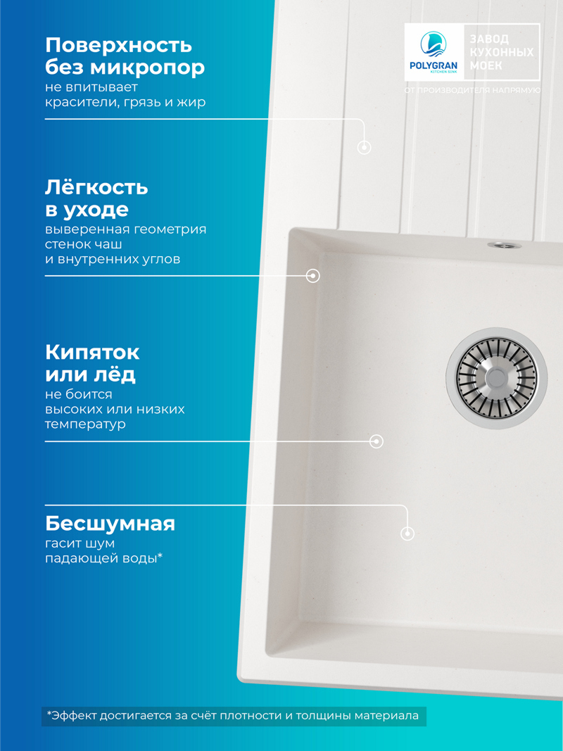 Кухонная мойка Polygran Deka-780 "Белый Хлопок"