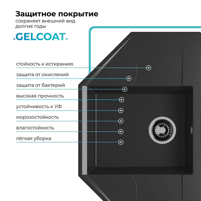 Кухонная мойка Polygran Riff-800 "Чёрный"