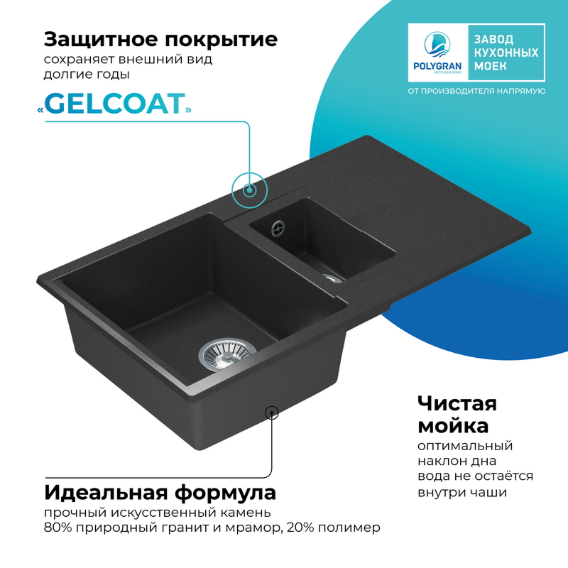 Кухонная мойка Polygran Brig-870 "Чёрный"