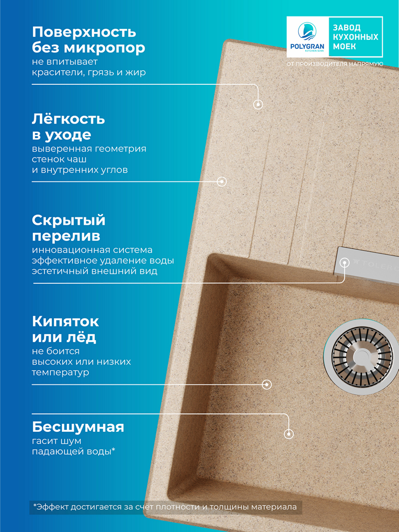 Мойка для кухни Polygran Loft-650 "Песочный"