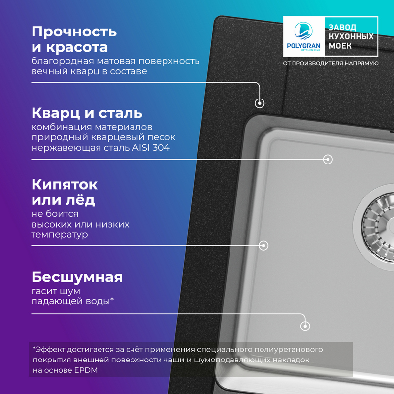 Кухонная мойка Tolero Twist-500 "Уголь"