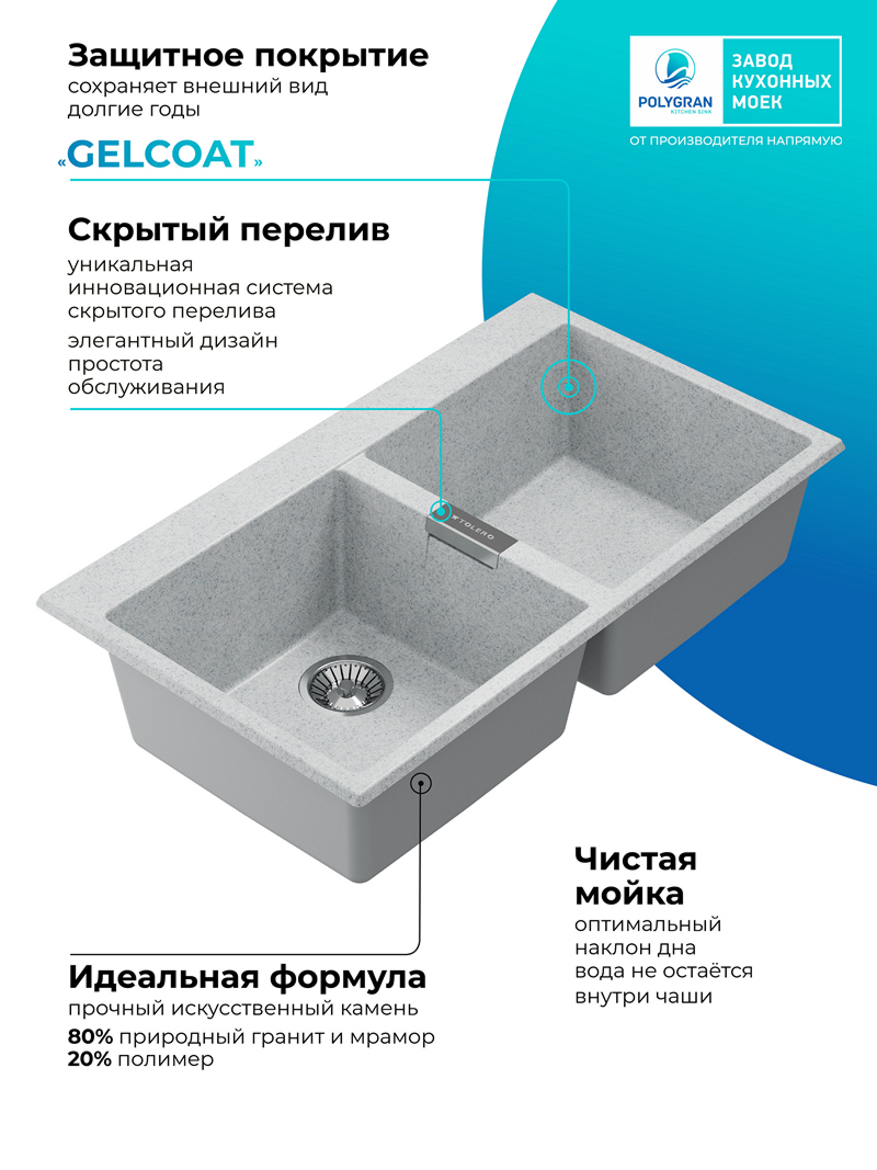Мойка для кухни Polygran Loft-862 "Светло-серый"