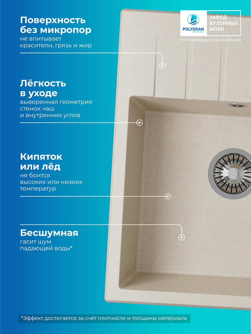 Кухонная мойка Polygran Deka-600 "Кремовый"